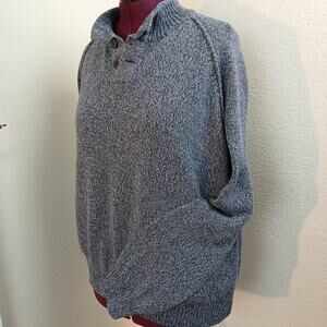 Mutual Weave Button Collar Pullover Sweater Mens XXL cotton blue marl knit cozy